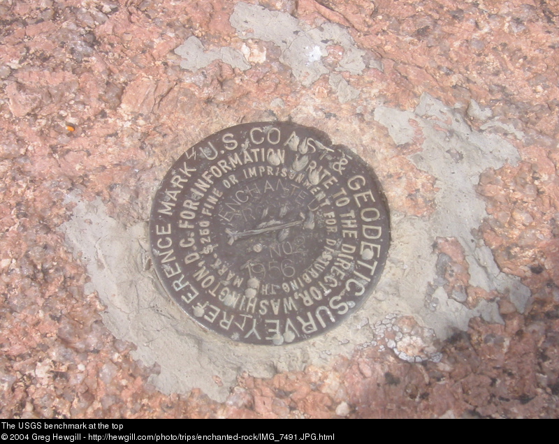 The USGS benchmark at the top