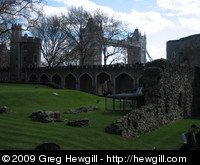 Inside the Tower of London with Tower Bridge in the background