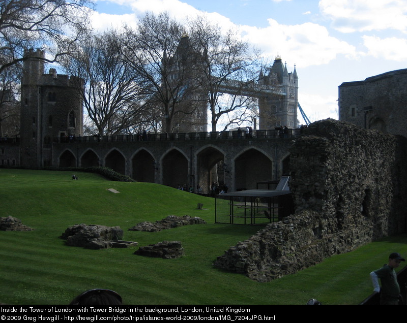 Inside the Tower of London with Tower Bridge in the background