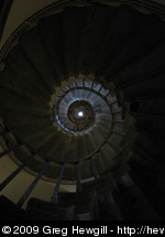 Looking up the spiral staircase of Monument Tower