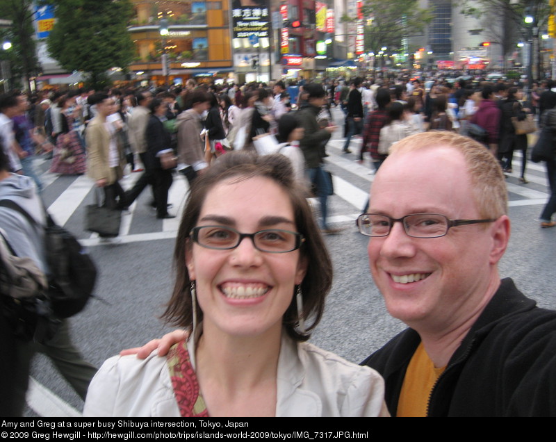 Amy and Greg at a super busy Shibuya intersection