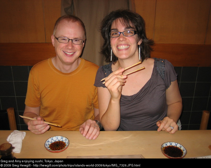 Greg and Amy enjoying sushi
