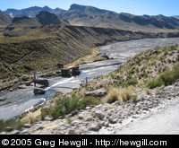 Footbridge across a river in the backroads of Peru