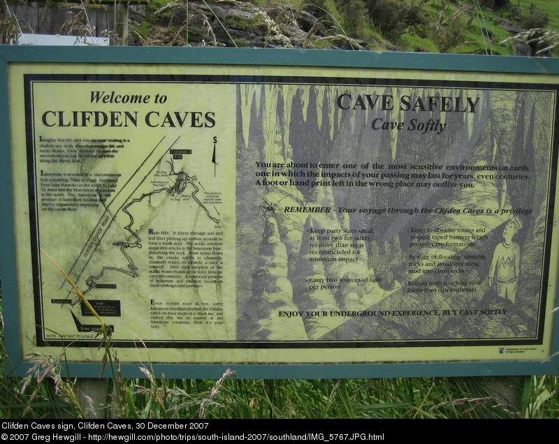 Clifden Caves sign