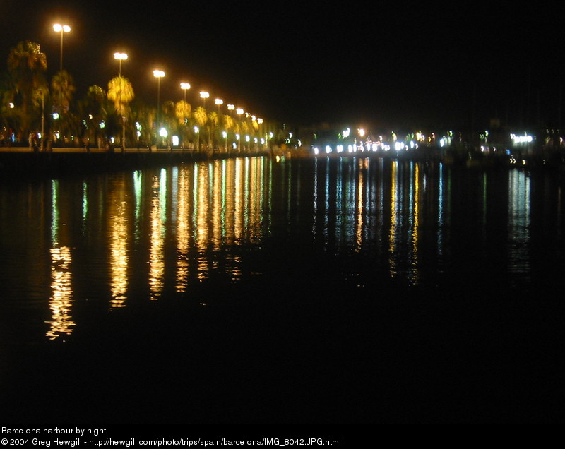 Barcelona harbour by night.