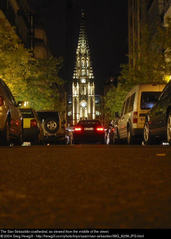 The San Sebastián ccathedral, as viewed from the middle of the street.