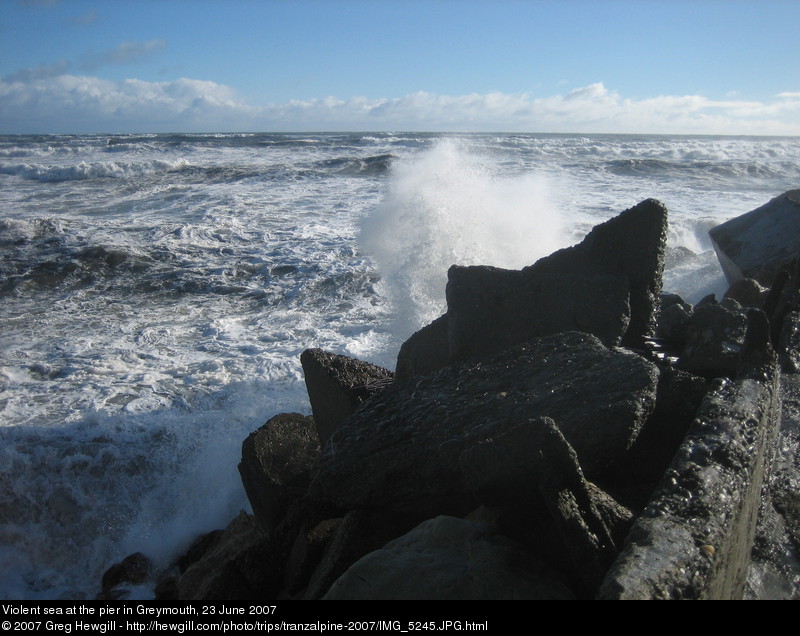 Violent sea at the pier in Greymouth