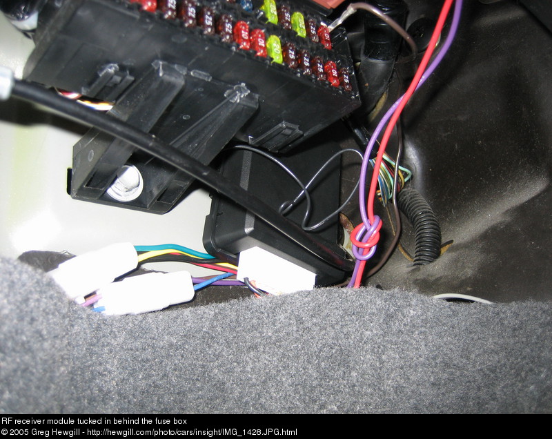 RF receiver module tucked in behind the fuse box