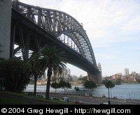 View from under the bridge, with bridge walkers on top of the bridge