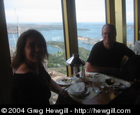 Amy and Greg at the restaurant at the top of the Sydney Tower