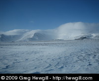 Windswept snow and hills