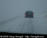 Visibility reduced to near zero on the road into Vík