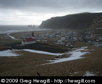 The town of Vík from the top of the hill