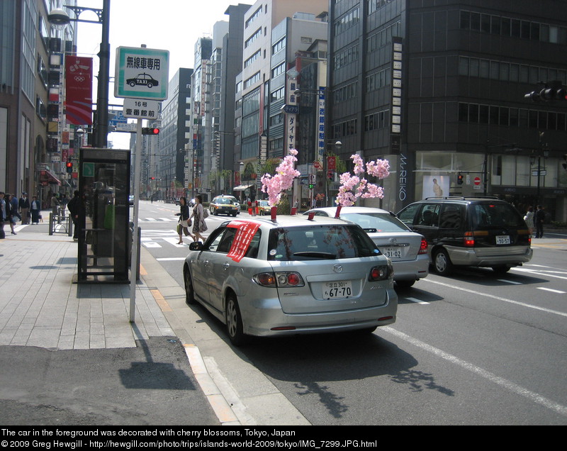 The car in the foreground was decorated with cherry blossoms