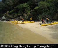 Kayaks on the beach at lunch