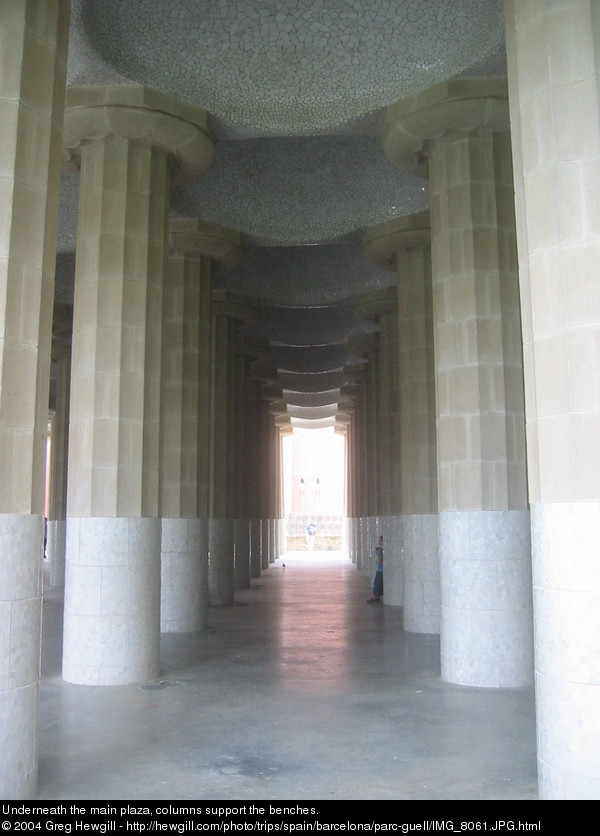 Underneath the main plaza, columns support the benches.