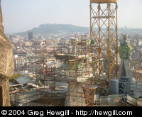 Construction in the foreground, Montjuïc in the background.