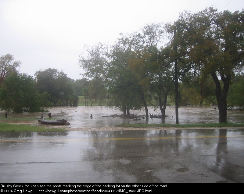 Brushy Creek. You can see the posts marking the edge of the parking lot on the other side of the road.